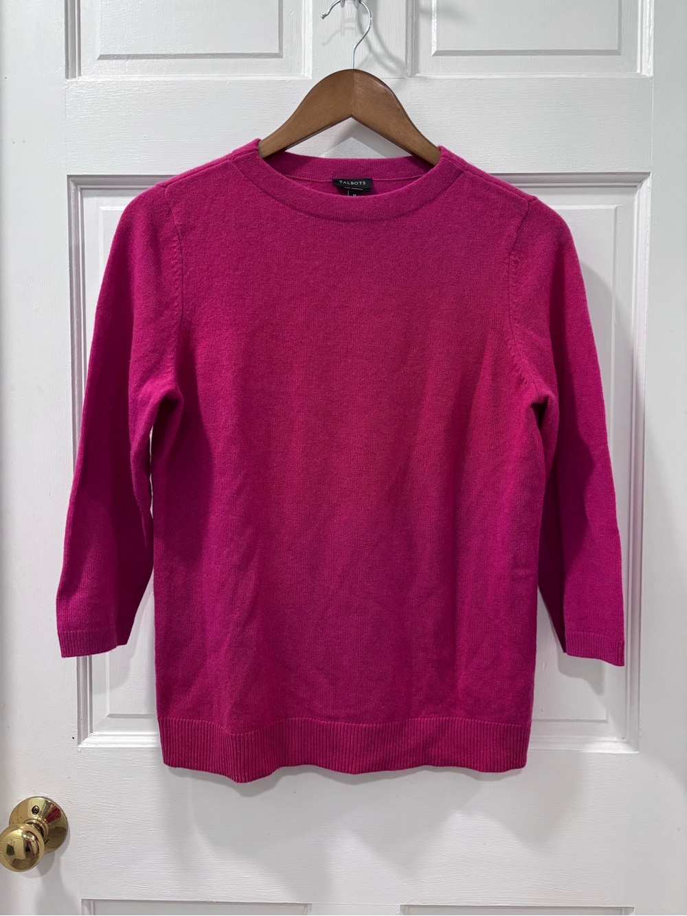 Talbots Women’s Pure Cashmere 3/4 Sleeve Sweater Size Medium Hot Pink Classic
